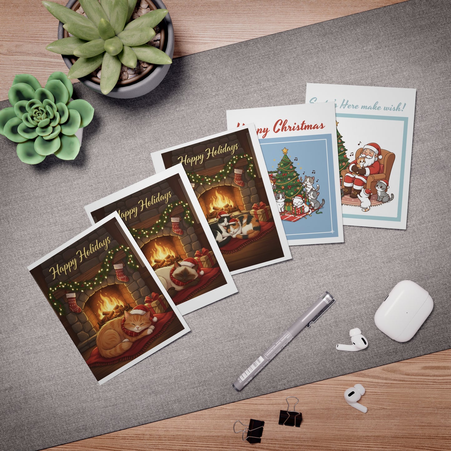 Christmas Greeting Card Set — 5-Pack Holiday Cards (Happy Holidays & Santa Designs)