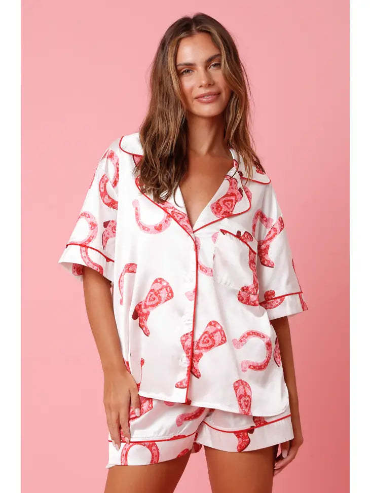 Satin Printed Valintine /Two-piece Pajamas Suit for Women