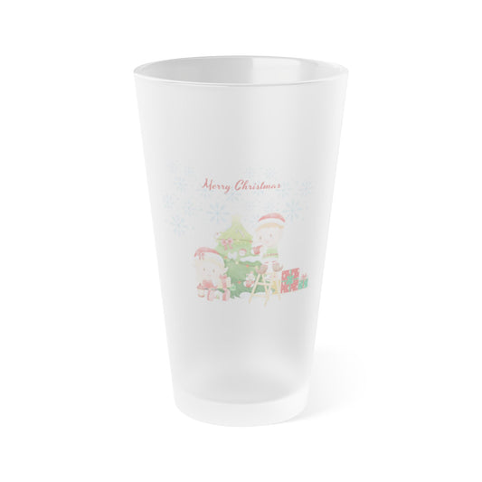 Frosted Christmas Pint Glass 16oz – Holiday Tree & Gifts Design Tumbler