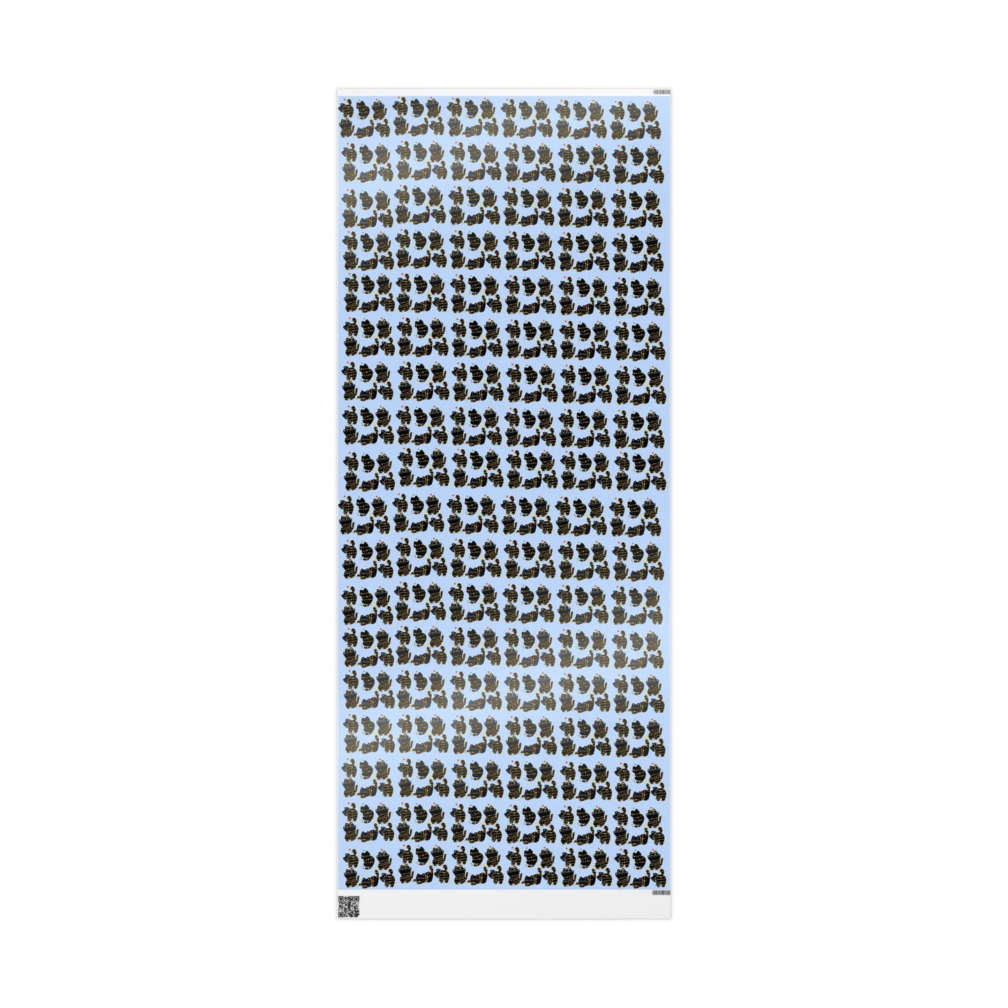 Naughty Kitten Pattern Wrapping Paper Roll – Festive Black Cats on Sky Blue (Gift Wrap)