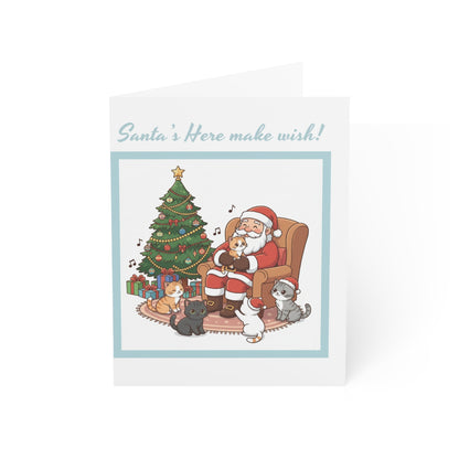 Christmas Cards – “Santa’s Here, Make a Wish!” Santa with Cats Holiday Greeting Card (Single or Multipack)