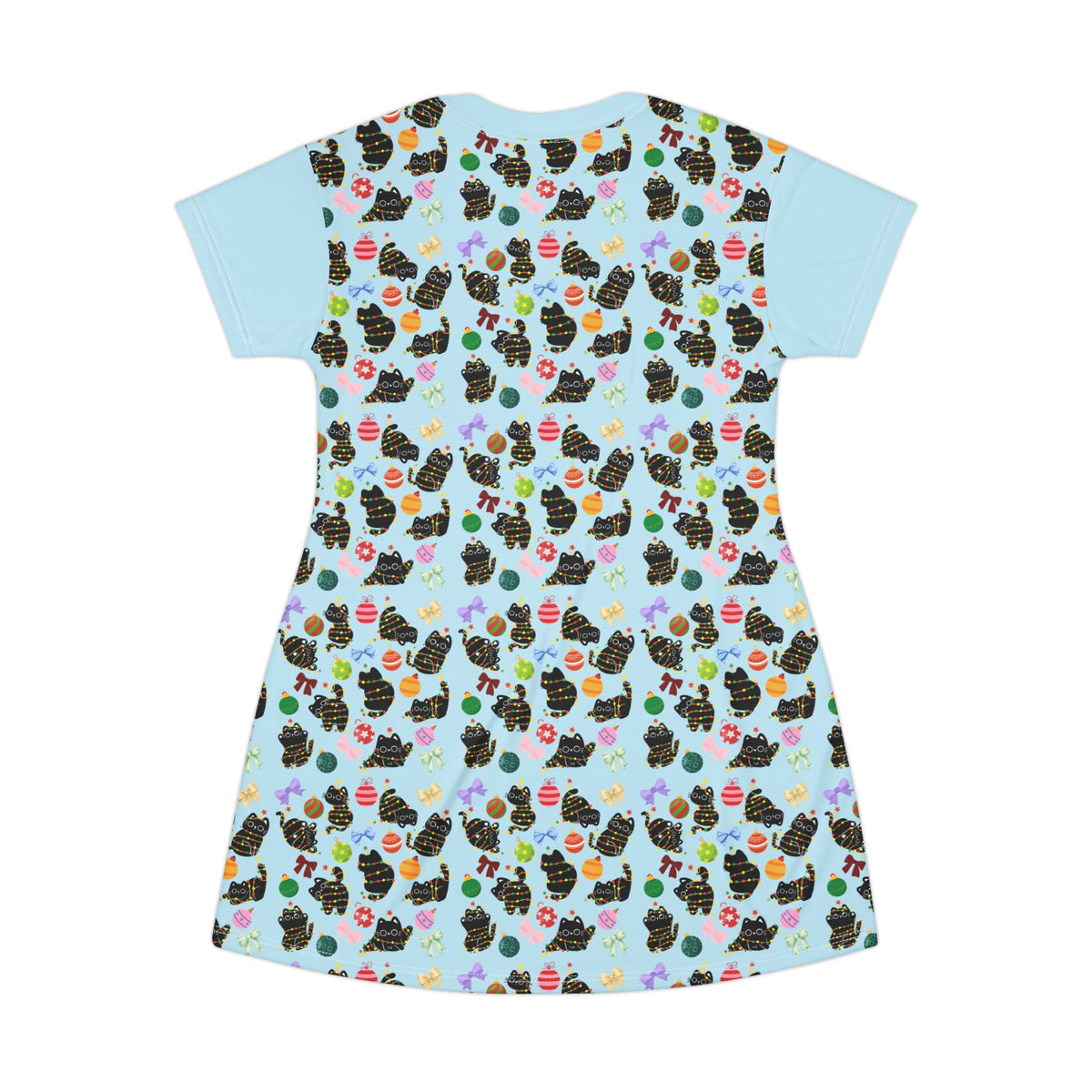 Cute Black Cat Pattern — Pastel Kitten Print/  T‑Shirt Dress