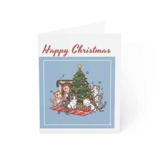 Christmas Cat Greeting Card — "Happy Christmas" Holiday Card (Single or Multipack)