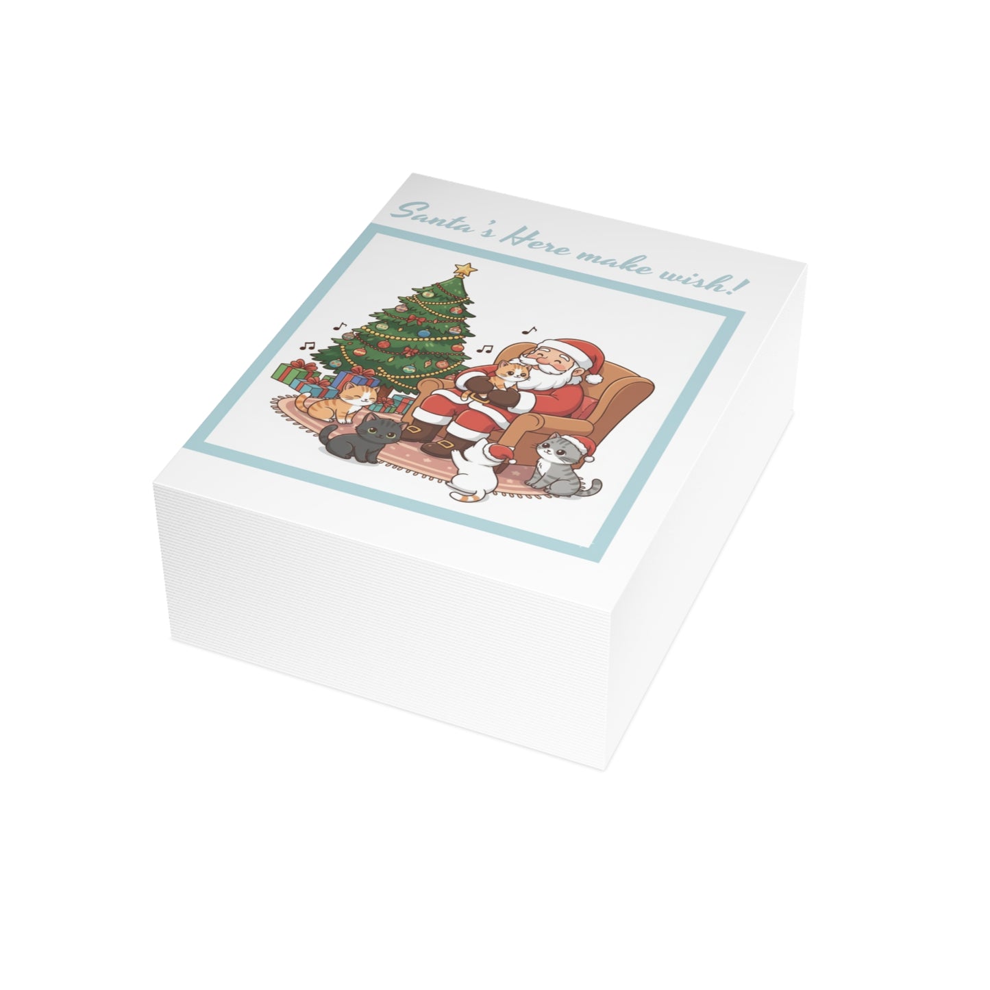 Christmas Cards – “Santa’s Here, Make a Wish!” Santa with Cats Holiday Greeting Card (Single or Multipack)
