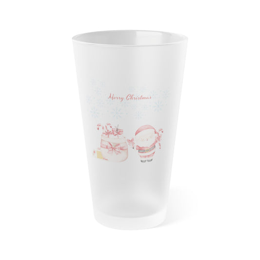 Frosted Pint Glass 16 oz – Merry Christmas Santa & Gifts Holiday Tumbler