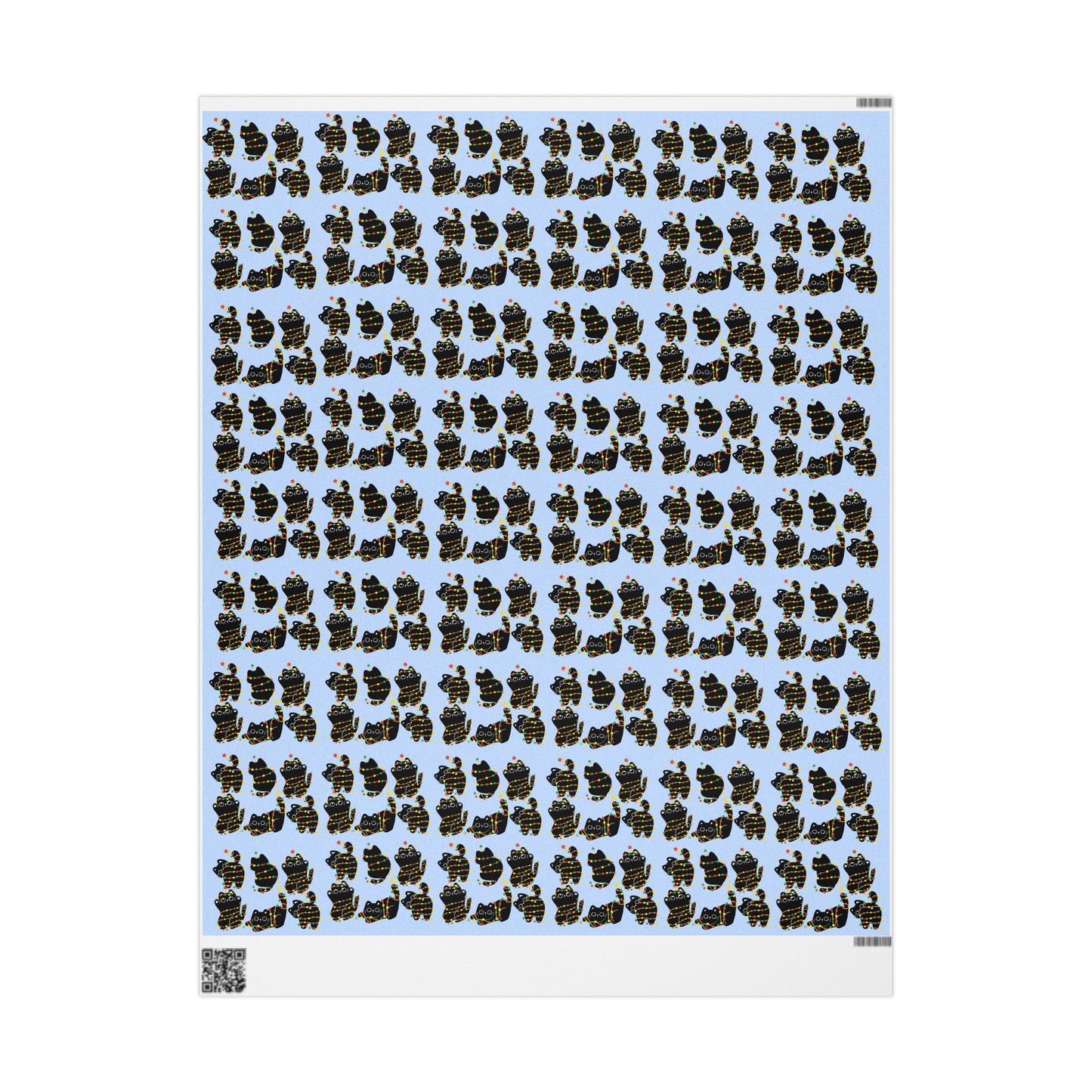 Naughty Kitten Pattern Wrapping Paper Roll – Festive Black Cats on Sky Blue (Gift Wrap)