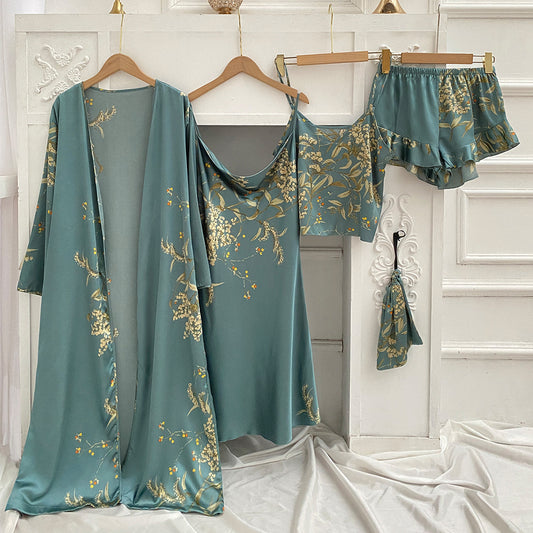 Silky Blossom Pajamas 4 pcs set for Women with little bag