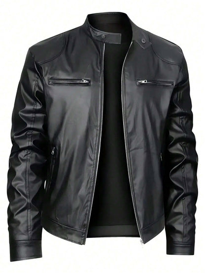 Chaqueta de cuero con cuello alto para hombre, chaqueta informal de negocios