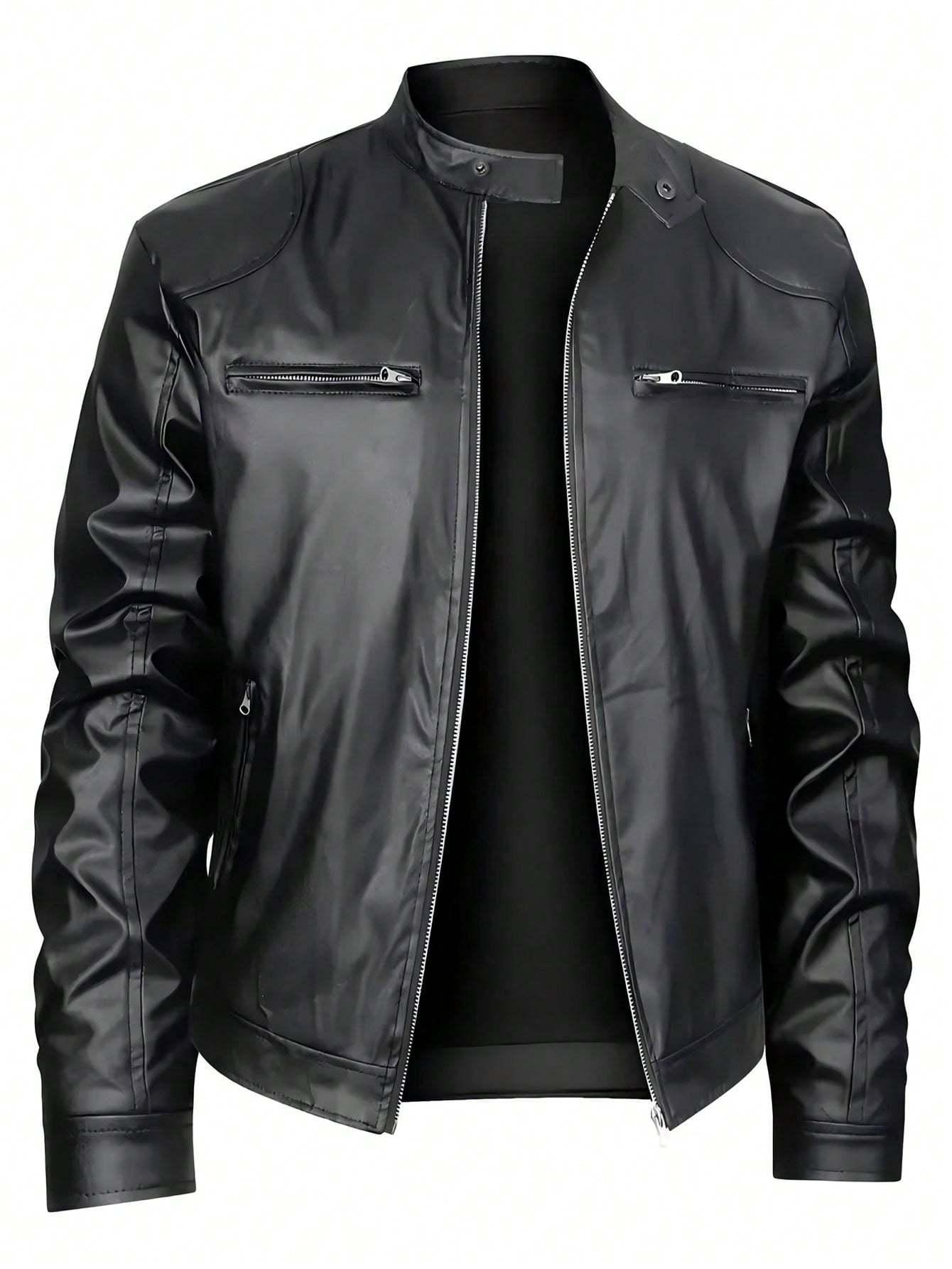 Chaqueta de cuero con cuello alto para hombre, chaqueta informal de negocios