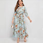 Women's V-neck Rose-Floral Dress plus size