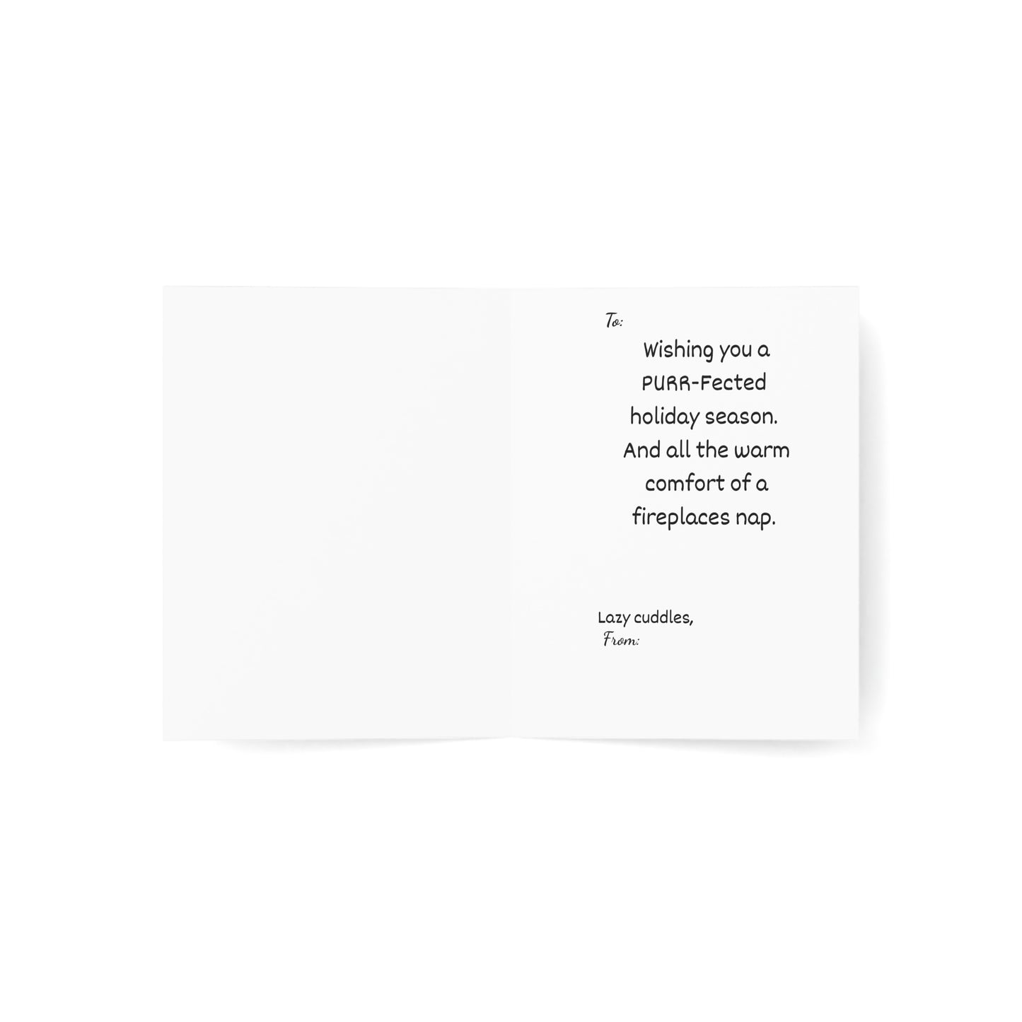 Holiday Fireplace Greeting Card — "Happy Holidays" Cat by the Fire (Single or Multipack)