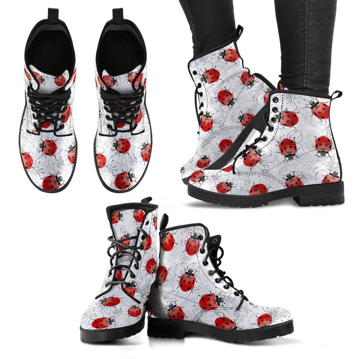 Women's High Top/ Combat Boots Style/Ladybug Cute Cartoon/ British Work Clothes Boots