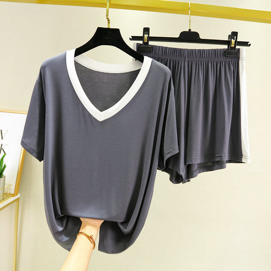 Fashion Color Contrast Pajamas for Women 2pcs set