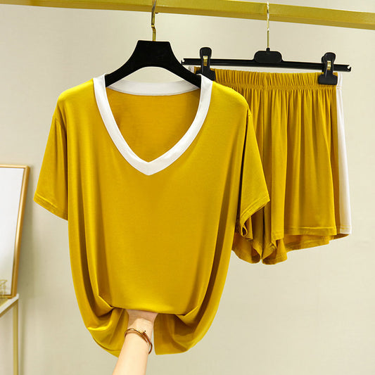 Fashion Color Contrast Pajamas for Women 2pcs set