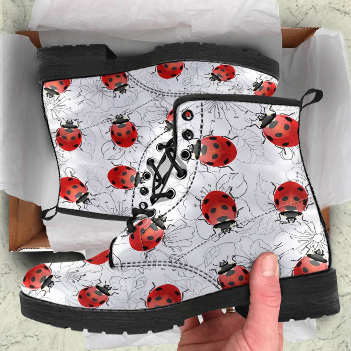 Women's High Top/ Combat Boots Style/Ladybug Cute Cartoon/ British Work Clothes Boots