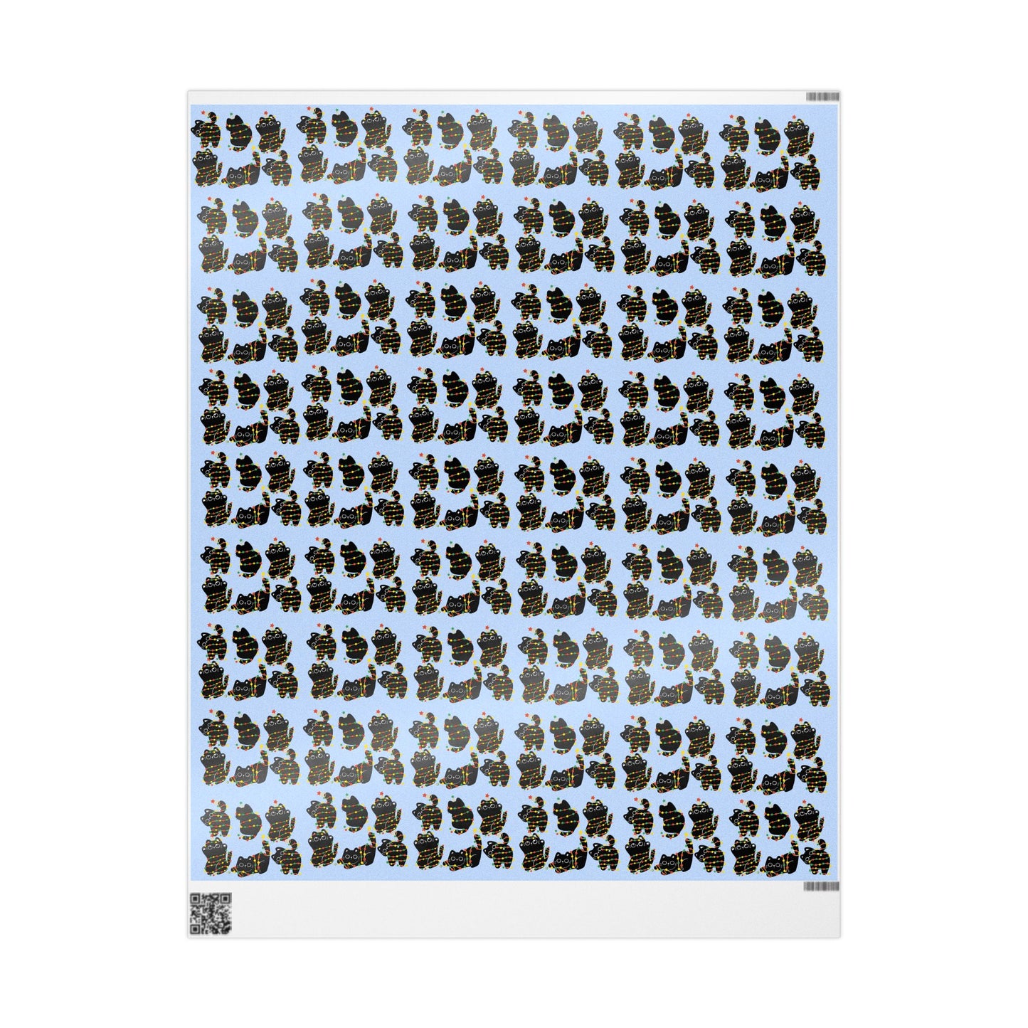 Naughty Kitten Pattern Wrapping Paper Roll – Festive Black Cats on Sky Blue (Gift Wrap)