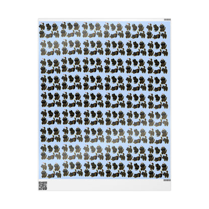 Naughty Kitten Pattern Wrapping Paper Roll – Festive Black Cats on Sky Blue (Gift Wrap)