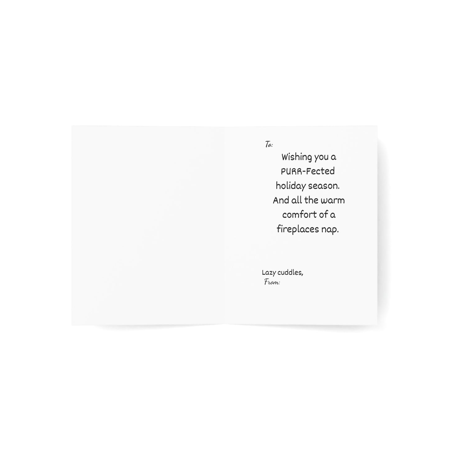 Holiday Cat Greeting Card – "Happy Holidays" Cozy Fireplace Christmas Card (Single or Multipack)