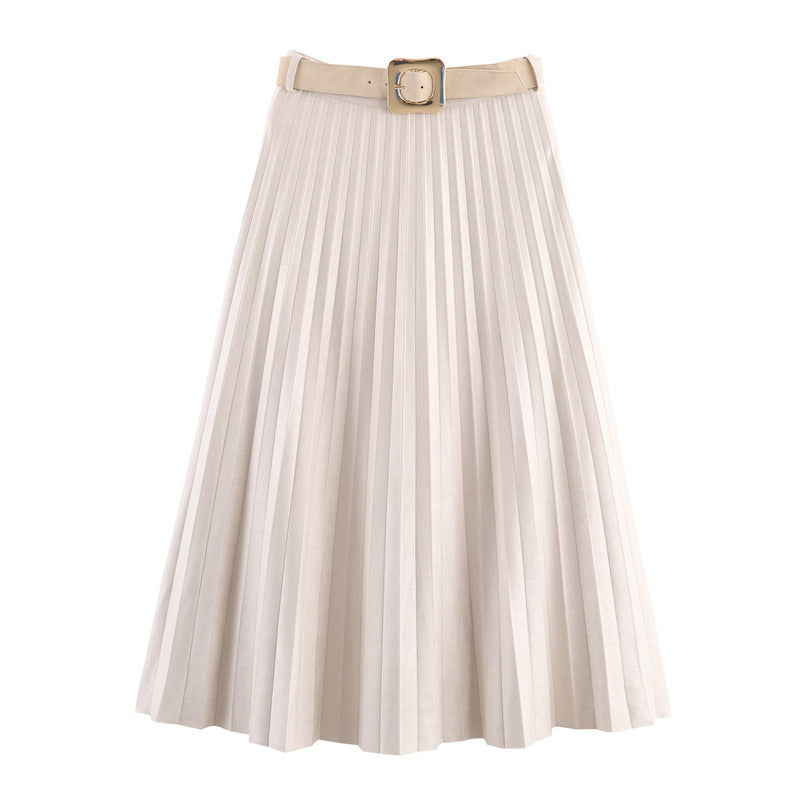 Fashionable Elegant Pleated Skirt with Belt