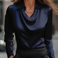 Camisas y blusas drapeadas con cuello swing Elegante color sólido