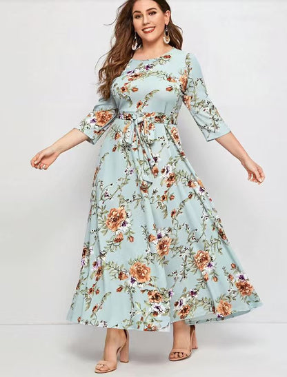 Women's V-neck Rose-Floral Dress plus size
