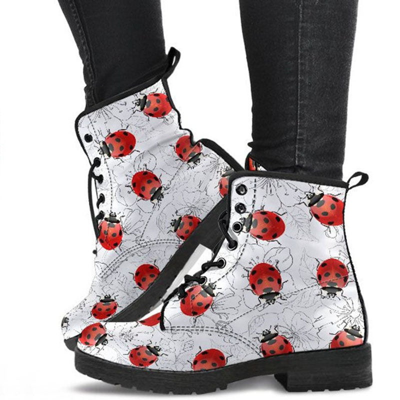 Women's High Top/ Combat Boots Style/Ladybug Cute Cartoon/ British Work Clothes Boots