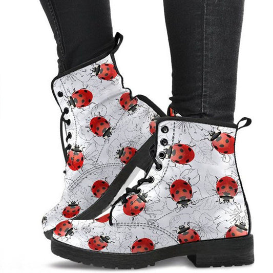 Women's High Top/ Combat Boots Style/Ladybug Cute Cartoon/ British Work Clothes Boots
