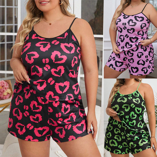 Heart Printing Tang top and Shorts Female Plus Size
