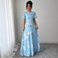 Floral Waist-cinching Dress, Crew-neck, Short-sleeve