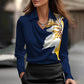Camisas y blusas drapeadas con cuello swing Elegante color sólido