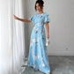 Floral Waist-cinching Dress, Crew-neck, Short-sleeve