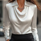 Camisas y blusas drapeadas con cuello swing Elegante color sólido