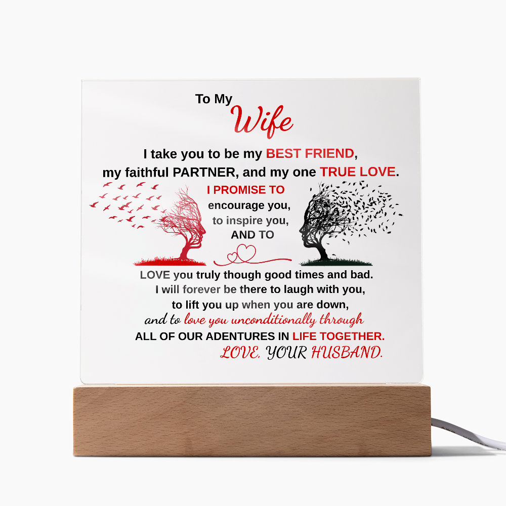 Para mi esposa, te tomo como mi mejor amiga/ Acrílico impreso con base LED