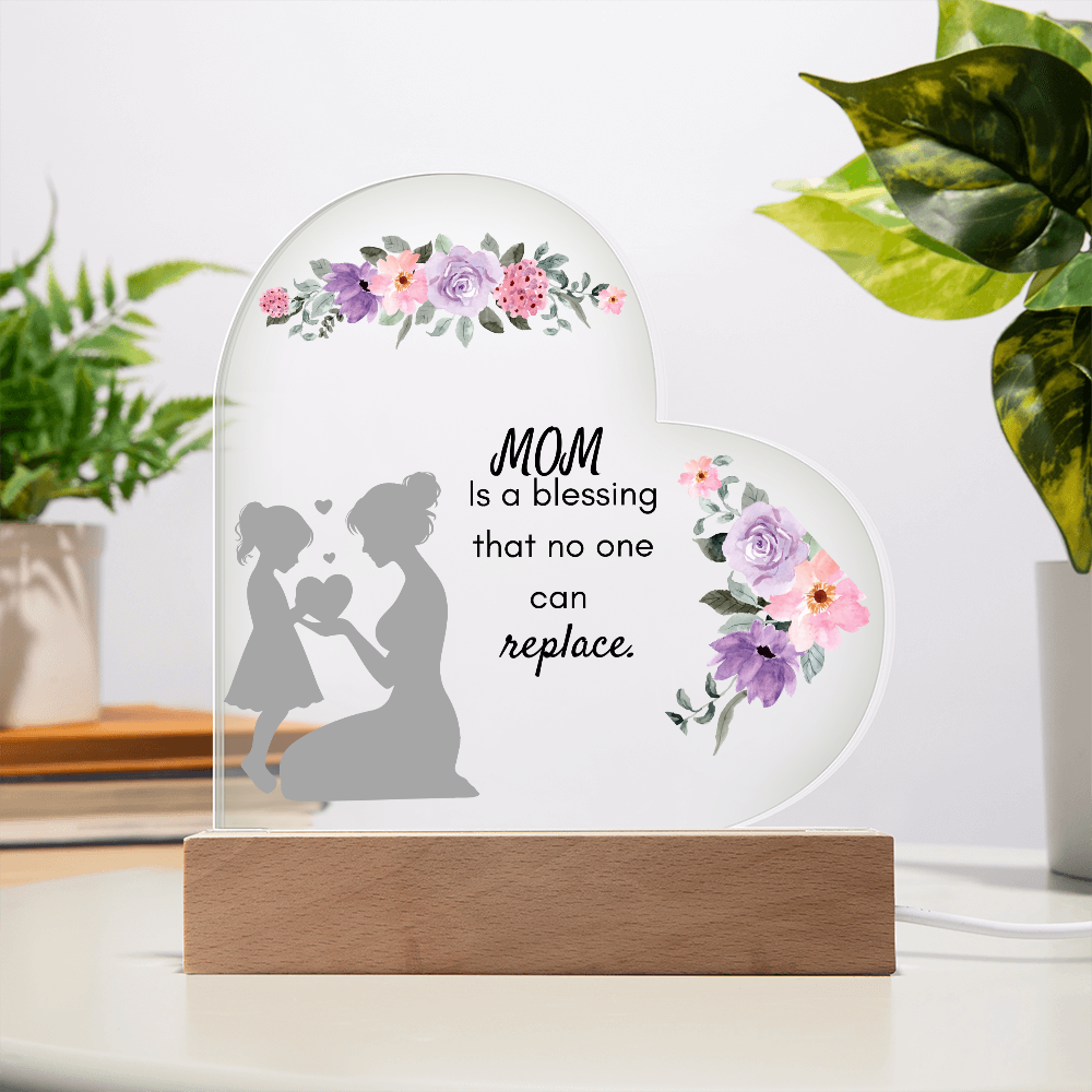 For Mom Design 1.0 / Printed Acrylic Heart Plaque w/ LED base