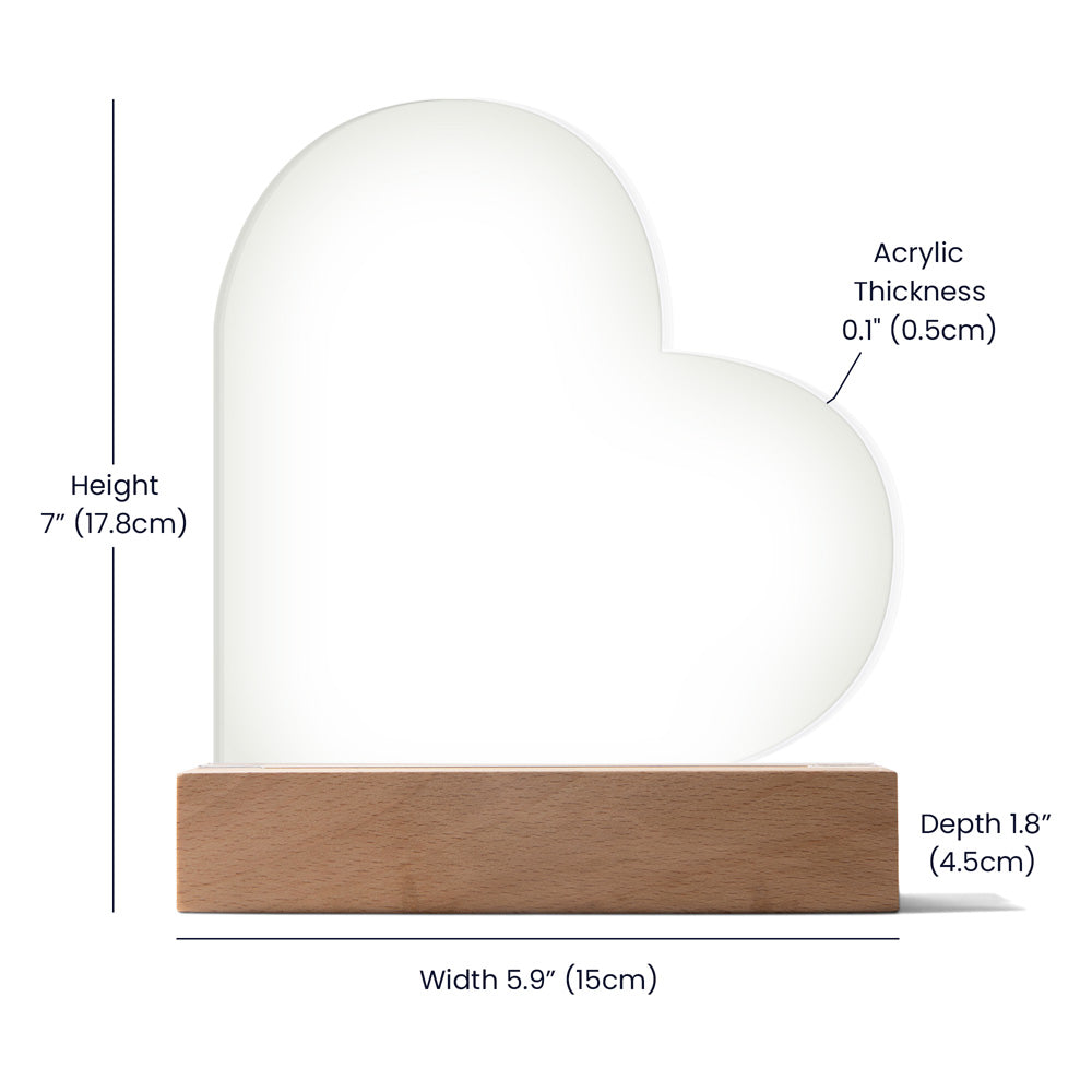 For Mom Design 1.0 / Printed Acrylic Heart Plaque w/ LED base