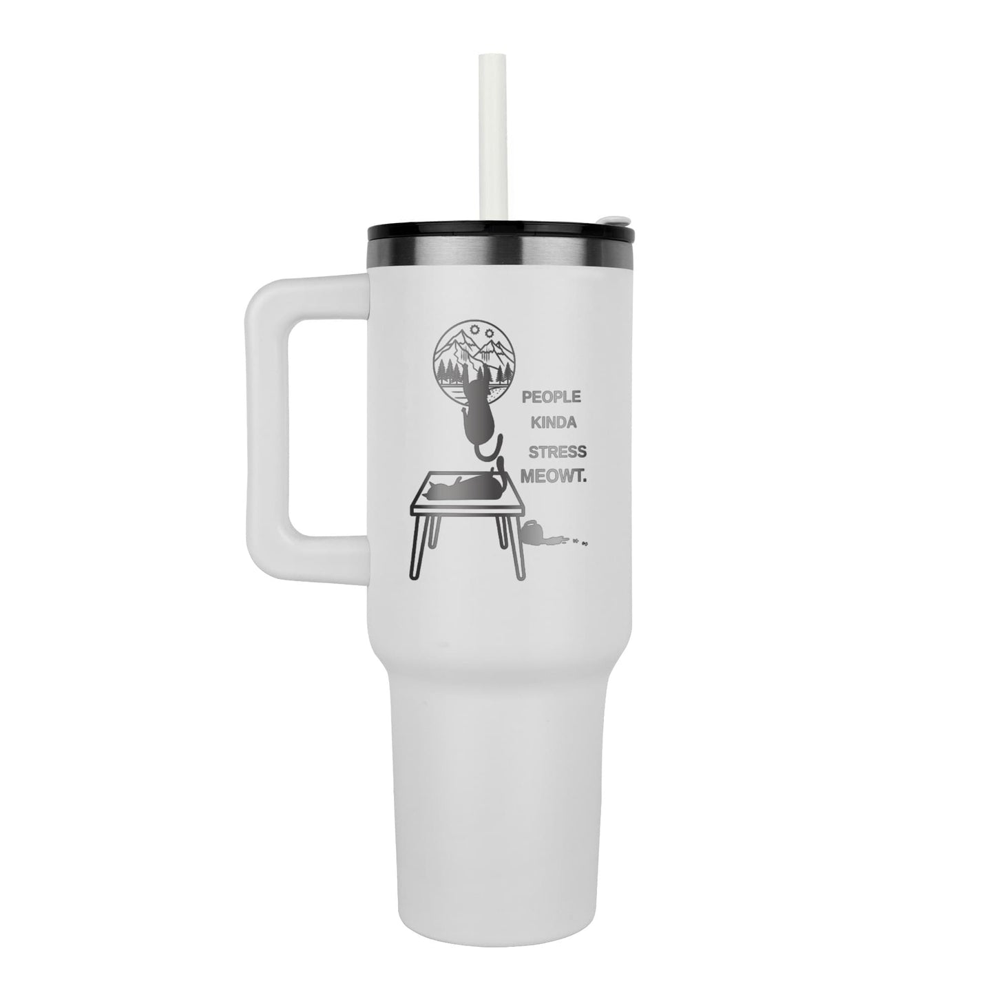 La gente se estresa un poco./ Vaso de acero inoxidable grabado