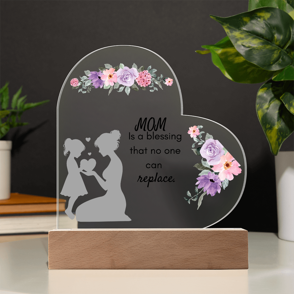 For Mom Design 1.0 / Printed Acrylic Heart Plaque w/ LED base