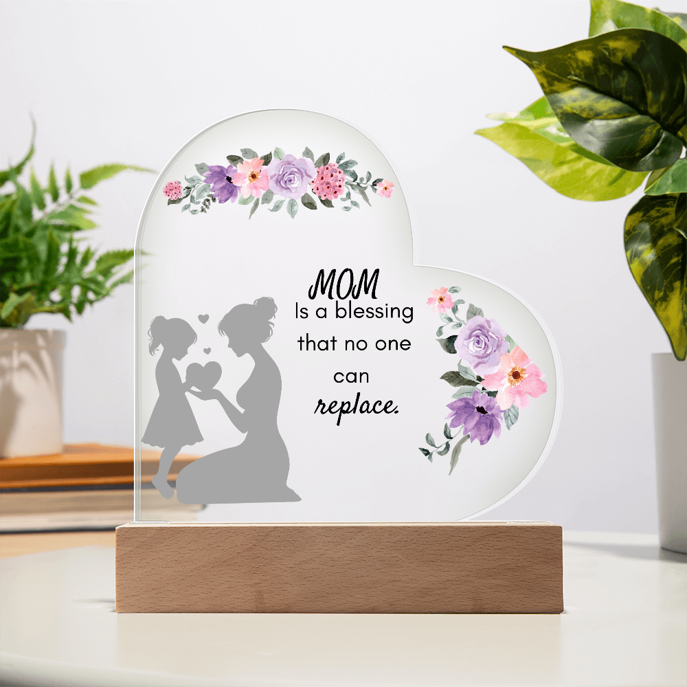 For Mom Design 1.0 / Printed Acrylic Heart Plaque w/ LED base