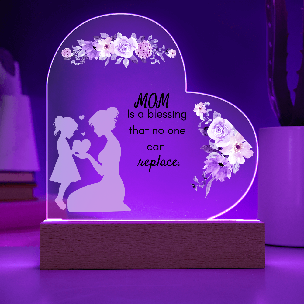 For Mom Design 1.0 / Printed Acrylic Heart Plaque w/ LED base