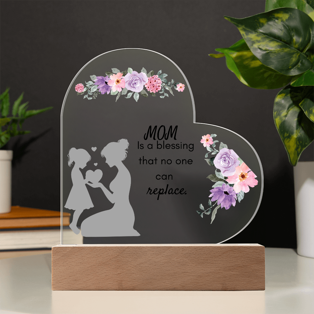 For Mom Design 1.0 / Printed Acrylic Heart Plaque w/ LED base