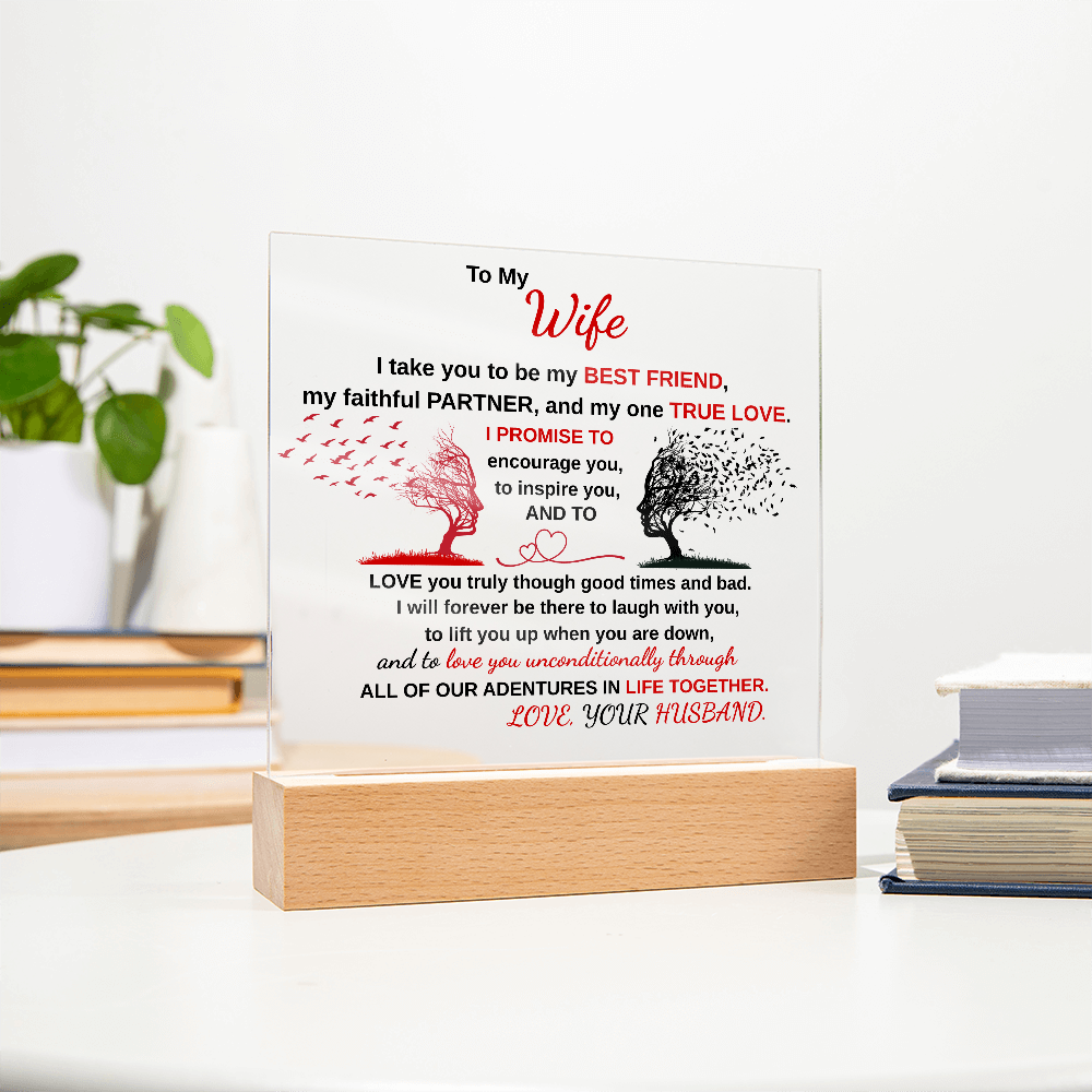 Para mi esposa, te tomo como mi mejor amiga/ Acrílico impreso con base LED