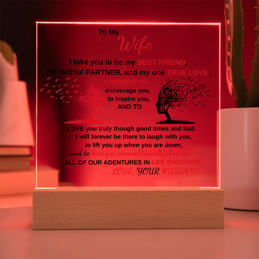 Para mi esposa, te tomo como mi mejor amiga/ Acrílico impreso con base LED