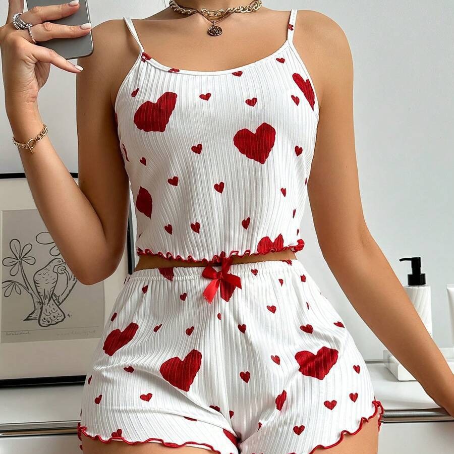 Heart Printing Tang Top and Shorts /Casual Houseware European And American Style Women Pajamas