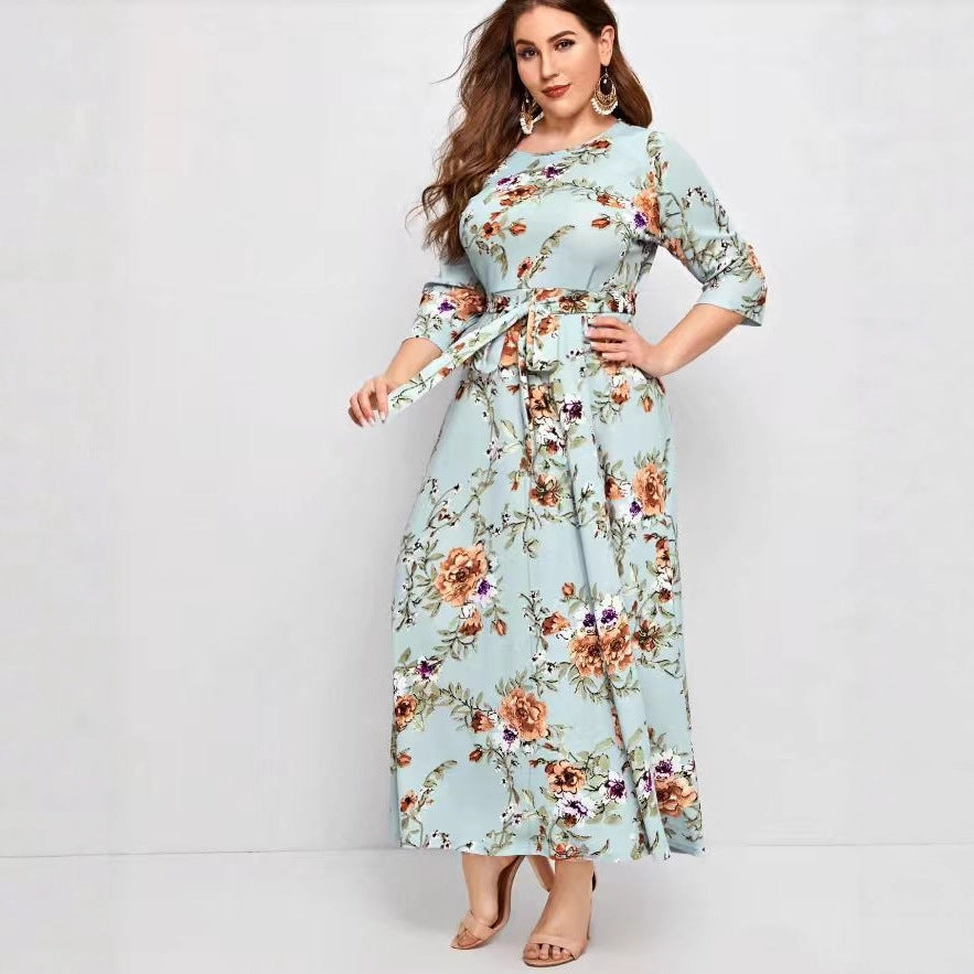 Women's V-neck Rose-Floral Dress plus size
