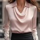 Camisas y blusas drapeadas con cuello swing Elegante color sólido