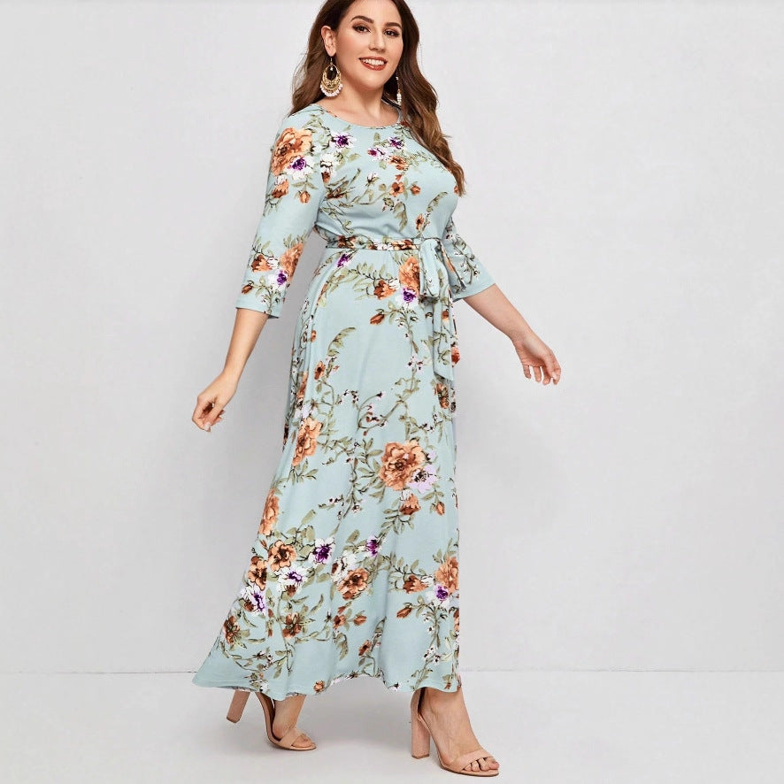 Women's V-neck Rose-Floral Dress plus size