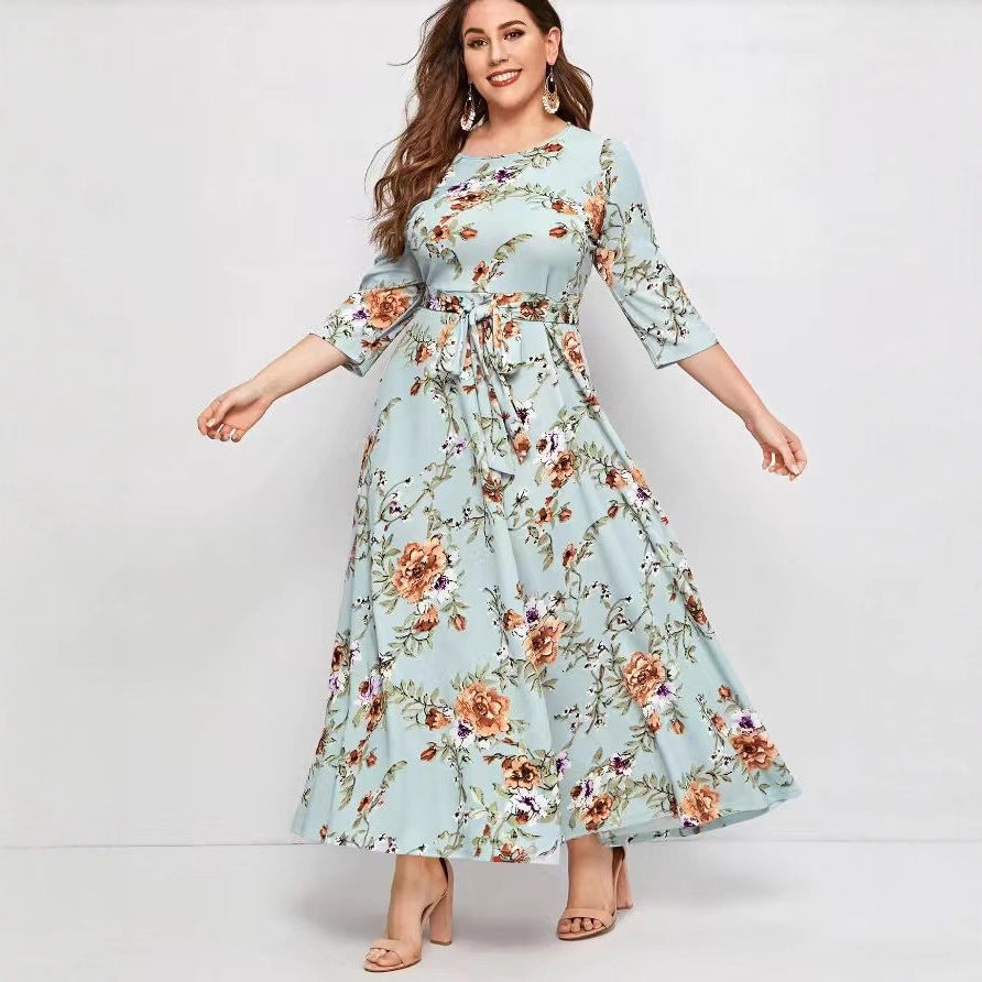 Women's V-neck Rose-Floral Dress plus size
