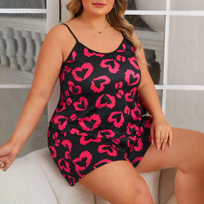 Heart Printing Tang top and Shorts Female Plus Size