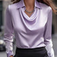 Camisas y blusas drapeadas con cuello swing Elegante color sólido