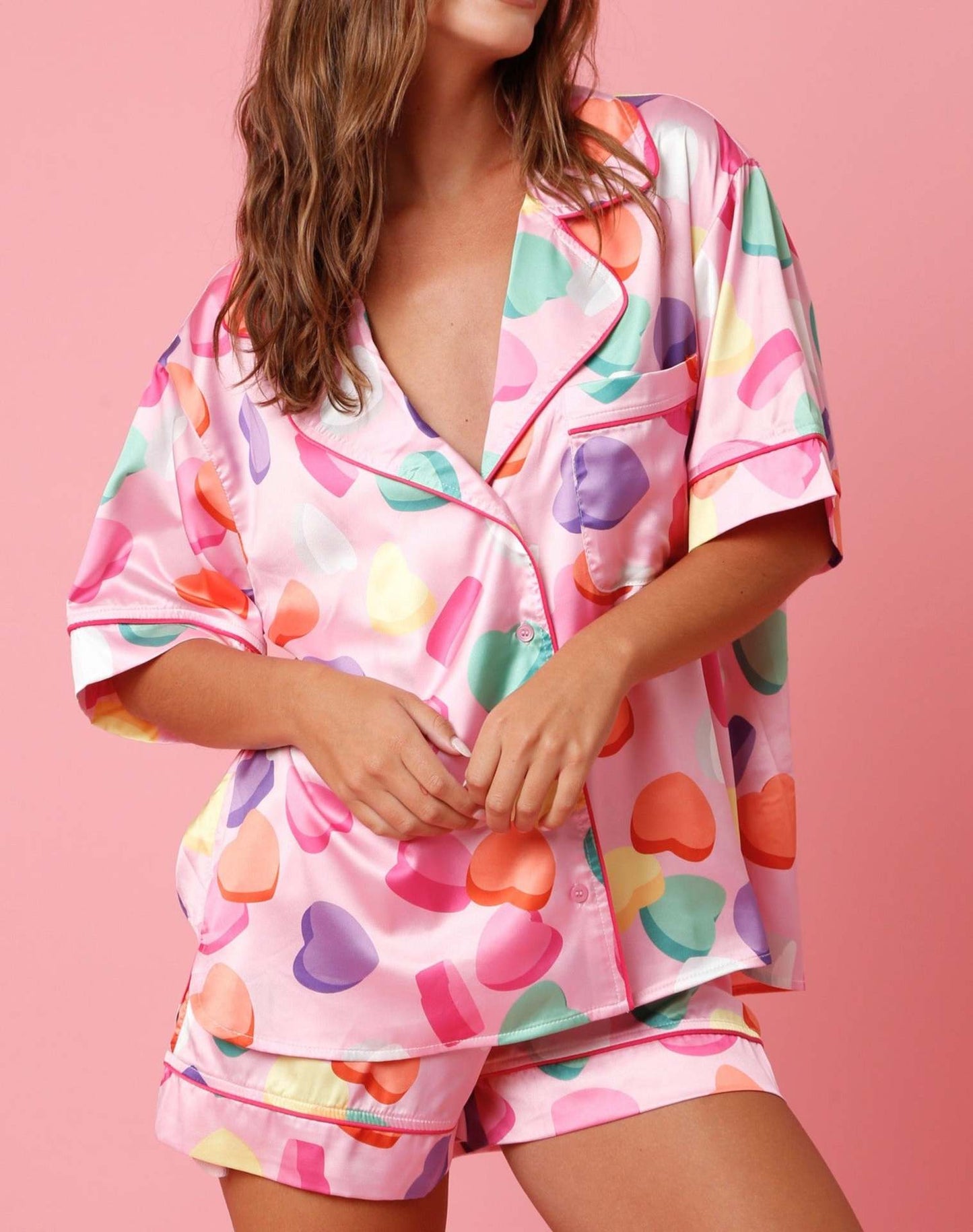 Satin Printed Valintine /Two-piece Pajamas Suit for Women